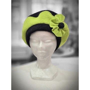 FLORALIE noir/anis .Béret