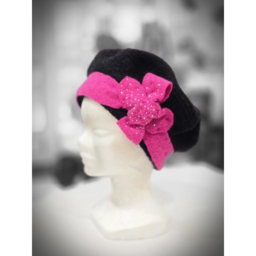 PÉPITA noir/fuschia.  Béret
