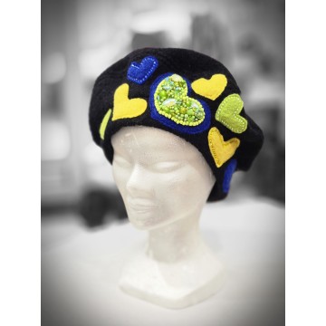 AMOUR noir/anis. Béret