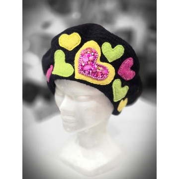 AMOUR noir/fuschia. Béret