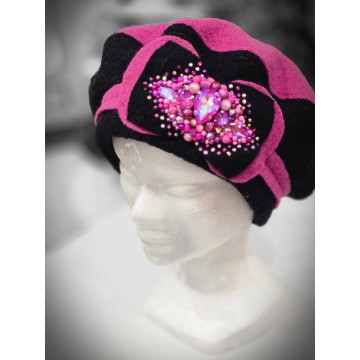 PRÉCIEUX fuschia/noir. Béret