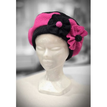 NYMPHEA fuschia/noir. Béret