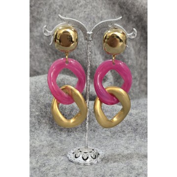 Maillon M doré fuchsia(clips)